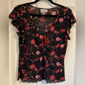 Vintage Y2K Fashion‎ Bug Baby Doll Top Floral Beaded Fairy Glam Sz L Whimsygoth